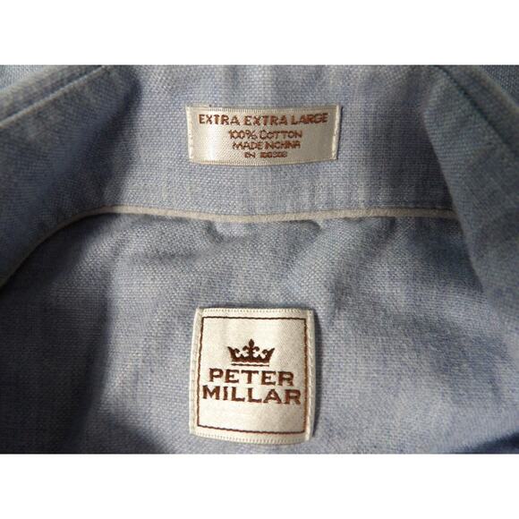 Peter Millar Mens XXL Shirt Button Up Light Blue Point Dressy Career Collared - Picture 2 of 9